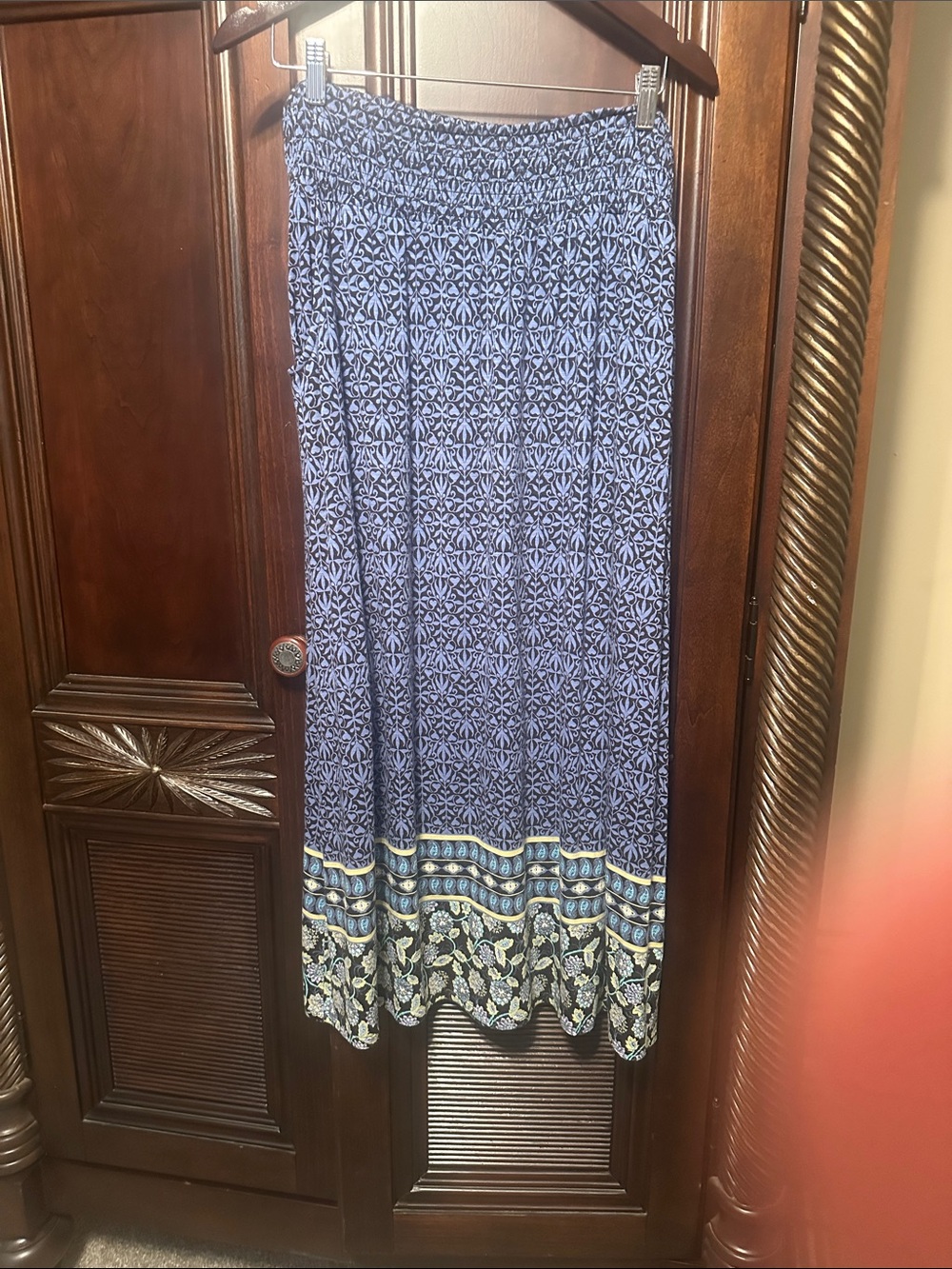 J. Jill Blue Patterned Maxi Skirt with Border Print